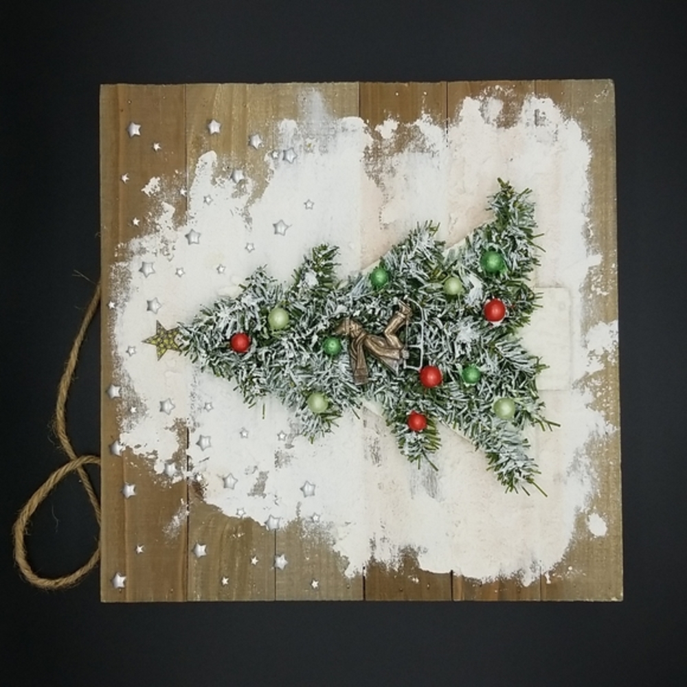 Hand Crafted One of a Kind Mixed Media Holiday Wall Art Hanging